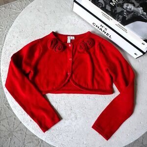 Janie and Jack Girls Red Rosette Cropped Bolero Shrug Cardigan Sweater in Red 10